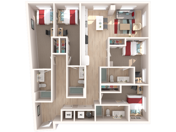 The Penny on College Main The Legacy floor plan, 1486 square feet, 4 bed 4 bath in College Station, TX