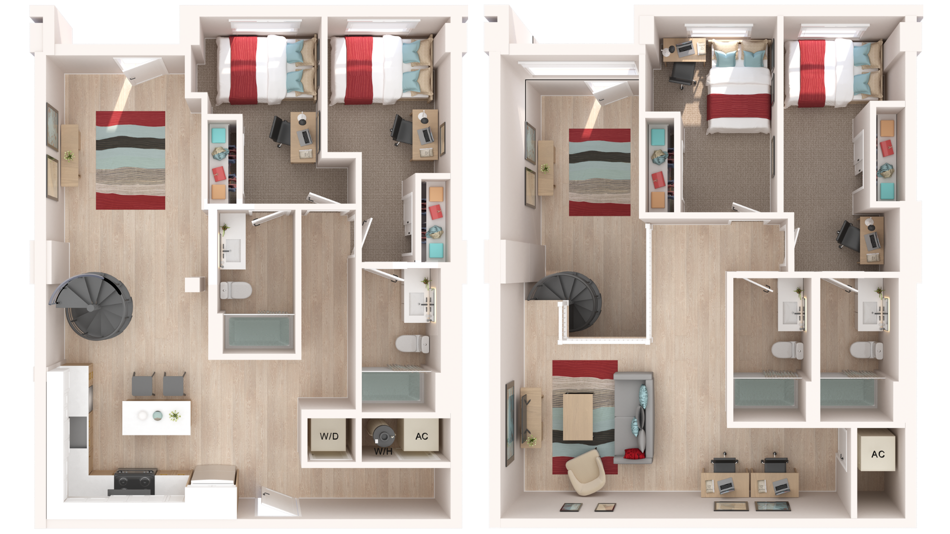 A detailed floor plan of a two-story house showing living areas, bedrooms, bathrooms, and staircase.