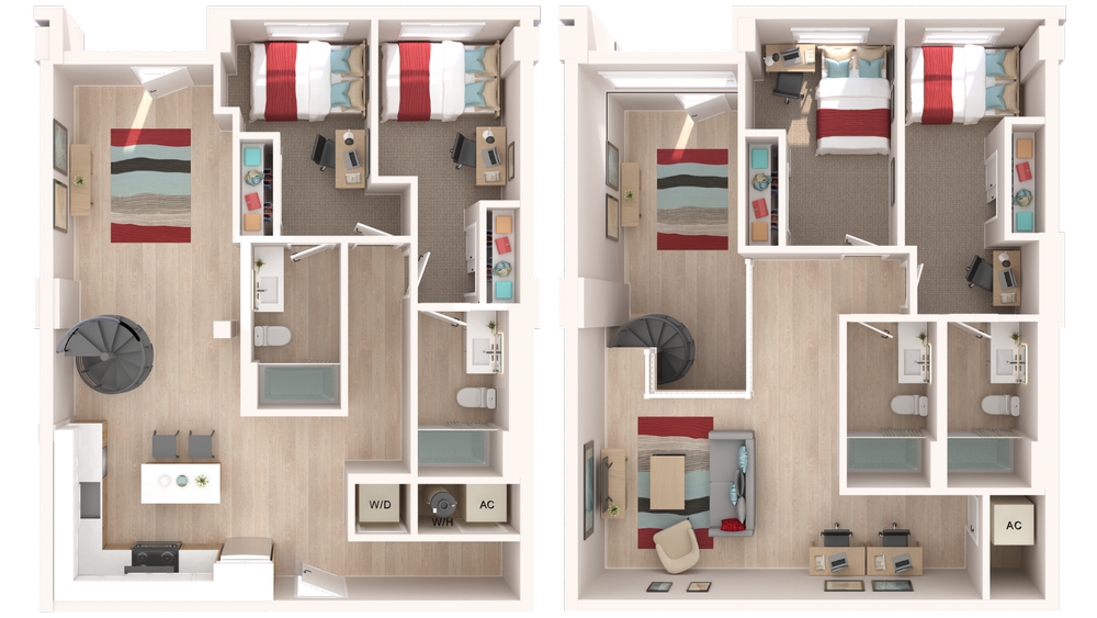 The Penny on College Main The Presidential Townhome floor plan, 1782 square feet, 4 bed 4 bath two-story townhome in College Station, TX