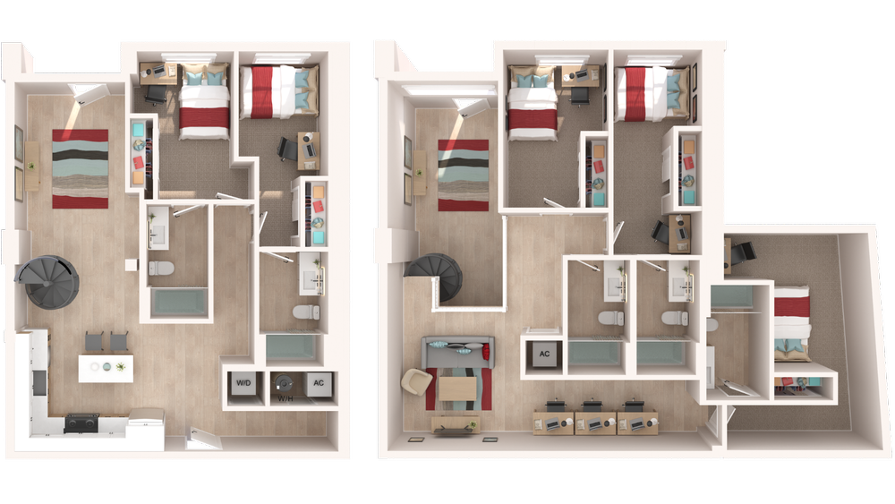 The Penny on College Main The Reserve Townhome floor plan, 2035 square feet, 5 bed 5 bath two-story townhome in College Station, TX