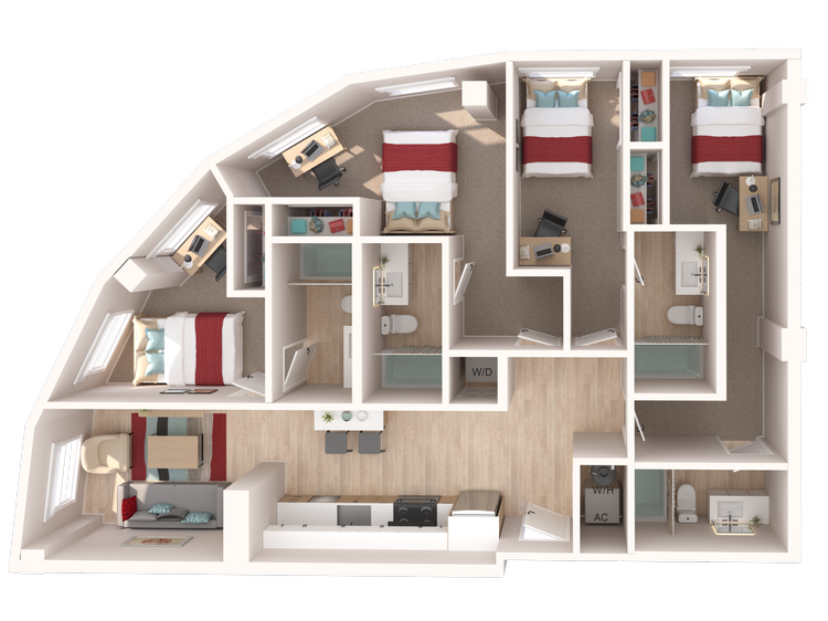 The Penny on College Main The Penny floor plan, 1312 square feet, 4 bed 4 bath in College Station, TX