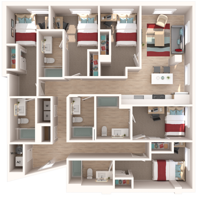 The Penny on College Main The Fortune floor plan, 1589 square feet, 5 bed 5 bath in College Station, TX