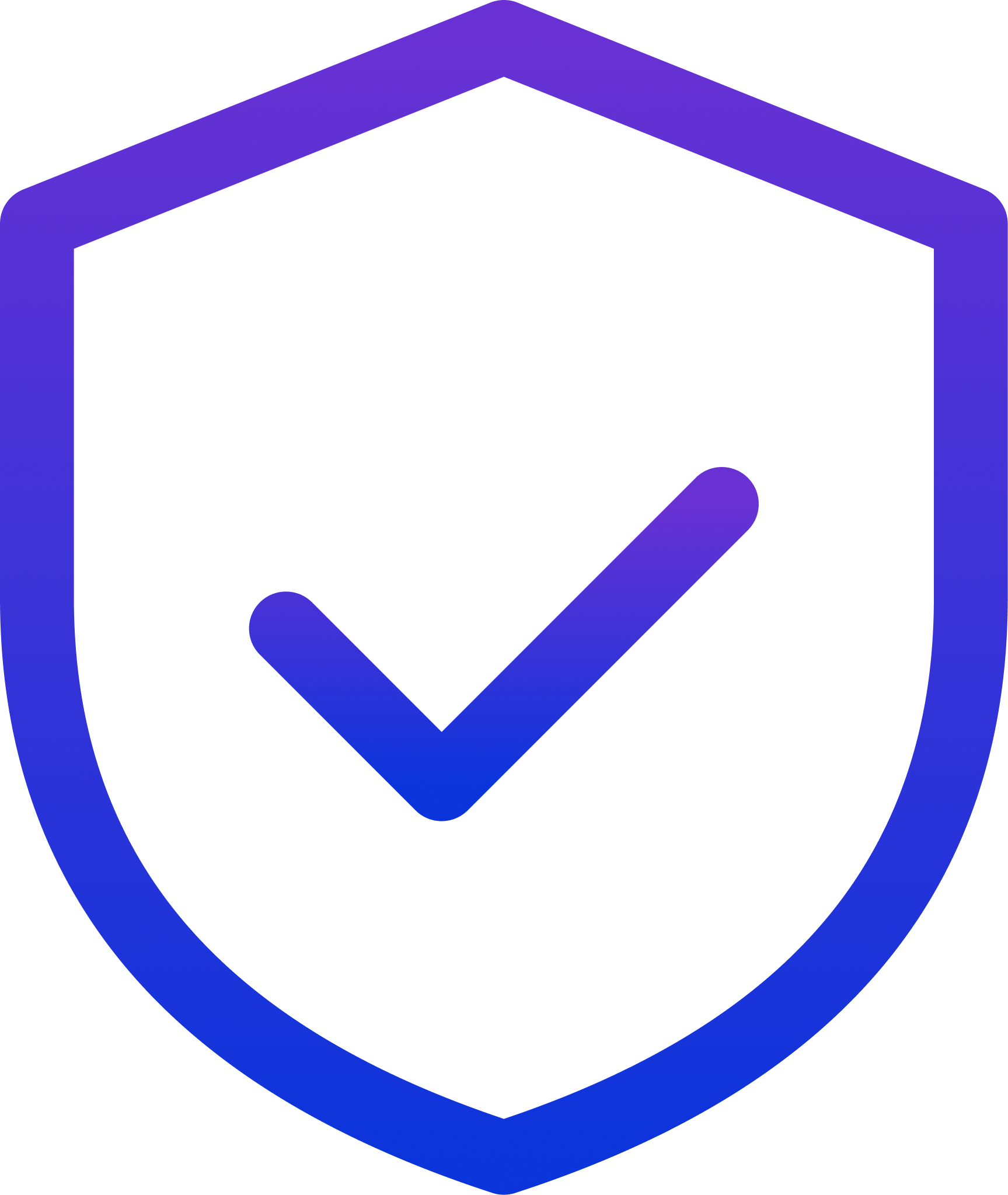Digital shield in blue and purple gradient to reflect safety.