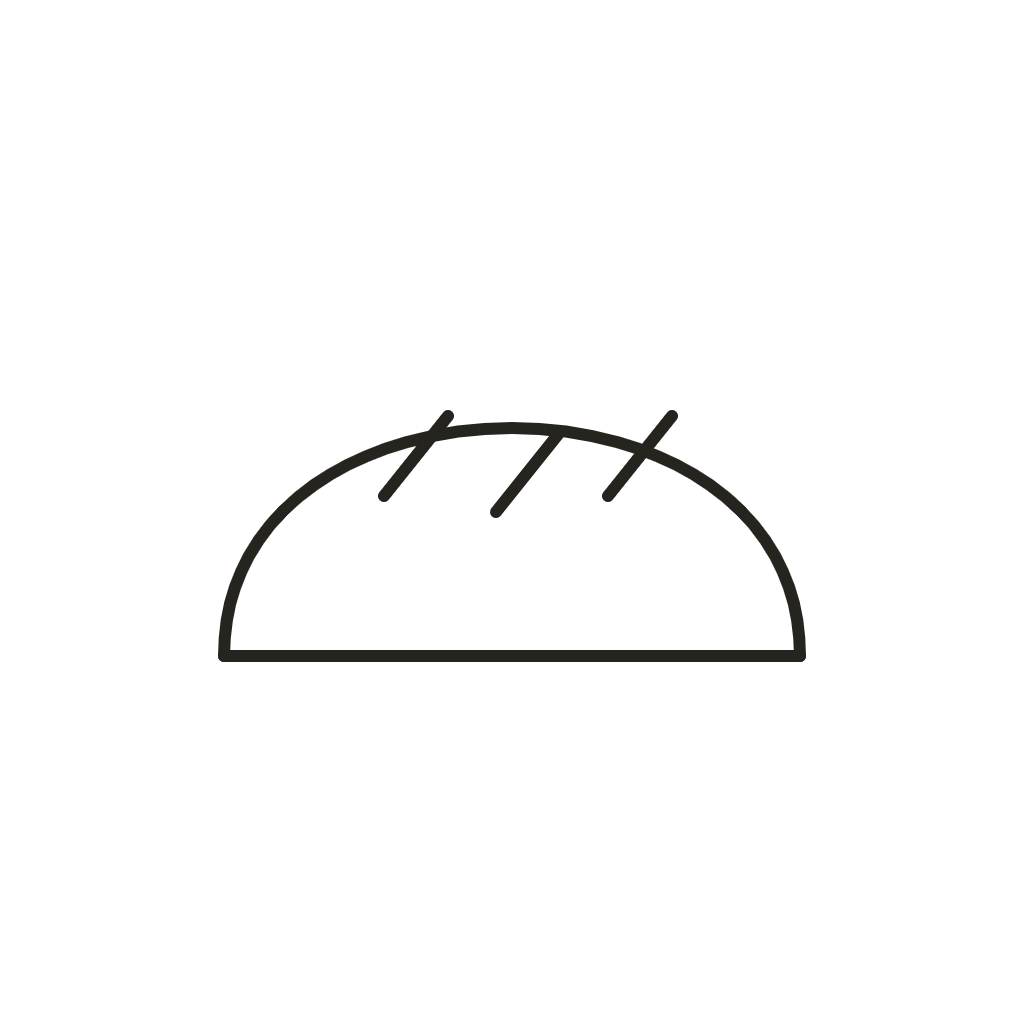 Geometrische Zeichnung einer ovalen Form mit geschwungenen Linien, Symbol für Brot/Bäckerei.