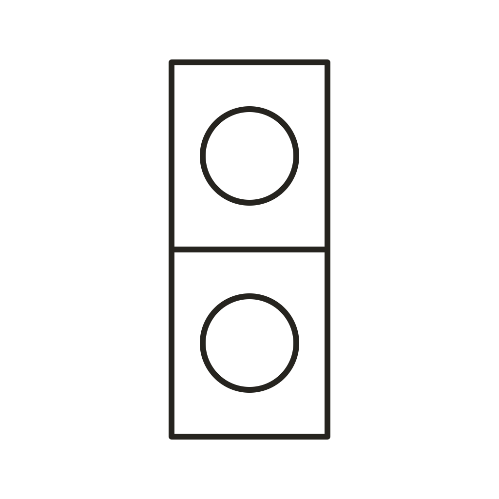 Geometrische Zeichnung zweier Rechtecke mit je einem Kreis, Symbol für Waschturm.