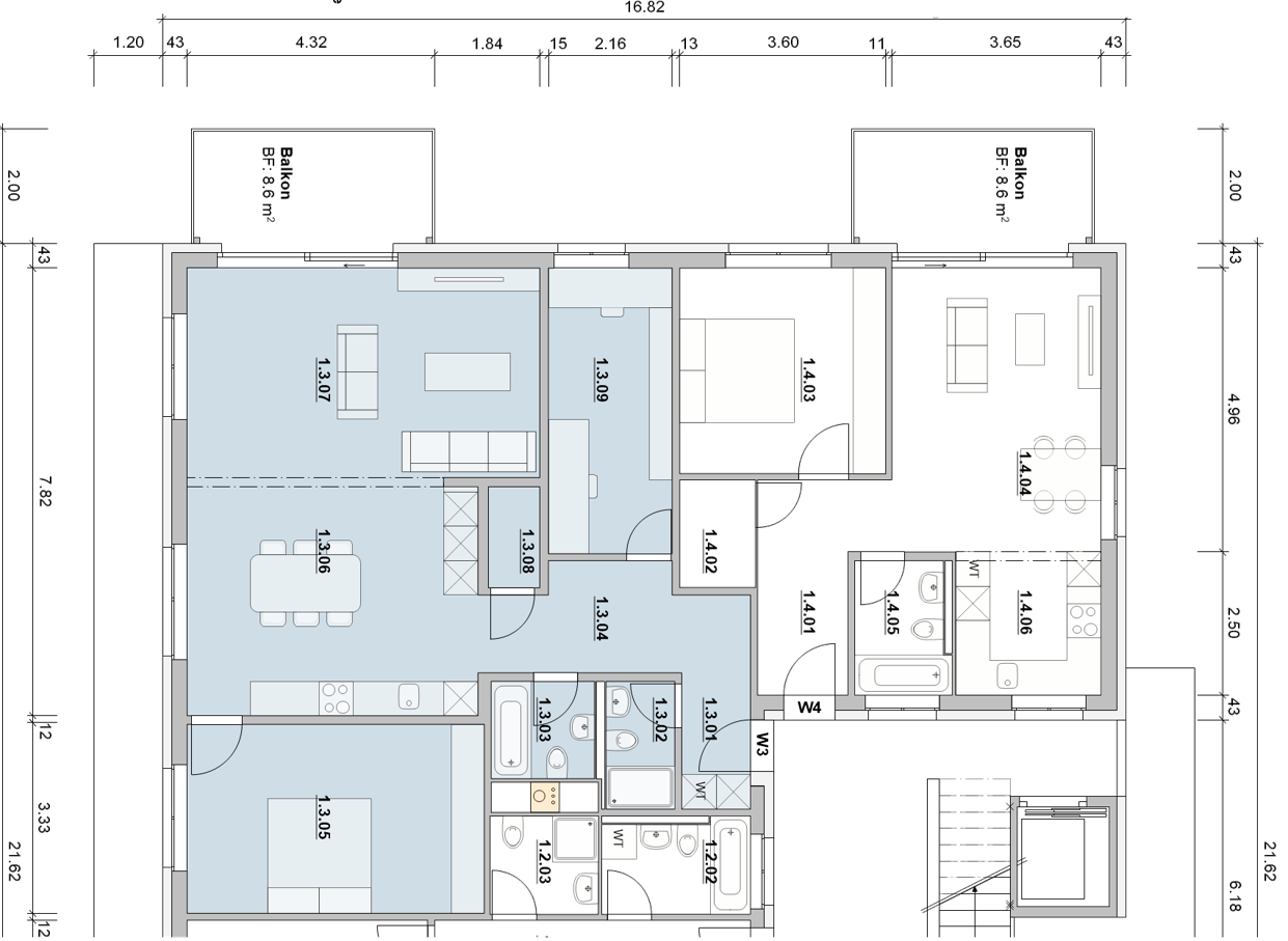 Grundriss 3.5-Zimmer-Wohnung, 89.3 m², Poststrasse 1 Obfelden
