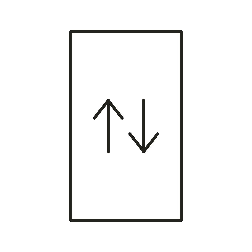 Geometrische Zeichnung eines Rechtecks mit Auf- und Abwärtspfeil, Symbol für Lift.