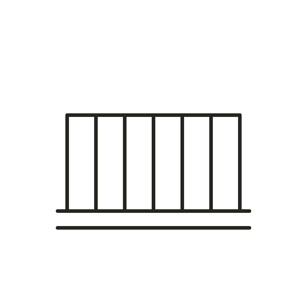 Geometrische Zeichnung eines vertikal unterteilten Rechtecks, Symbol für Balkongeländer.