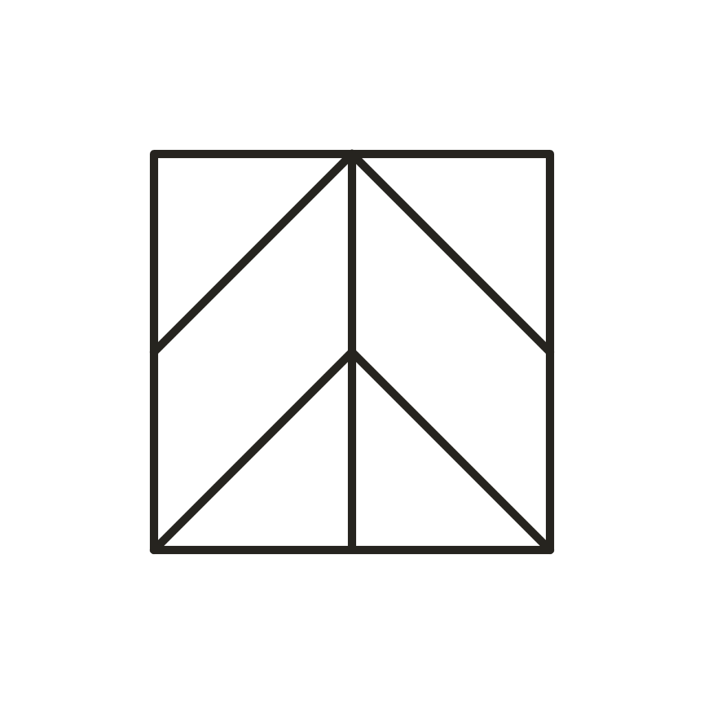 Geometrische Zeichnung eines schraffierten Quadrats, Symbol für Parkettboden.