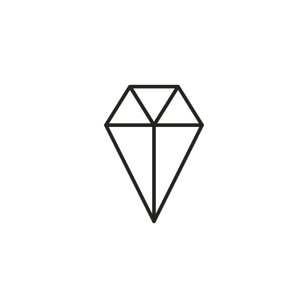 Geometrische Zeichnung eines Diamanten aus Trapez und Dreieck, Symbol für hochwertige Ausstattung.