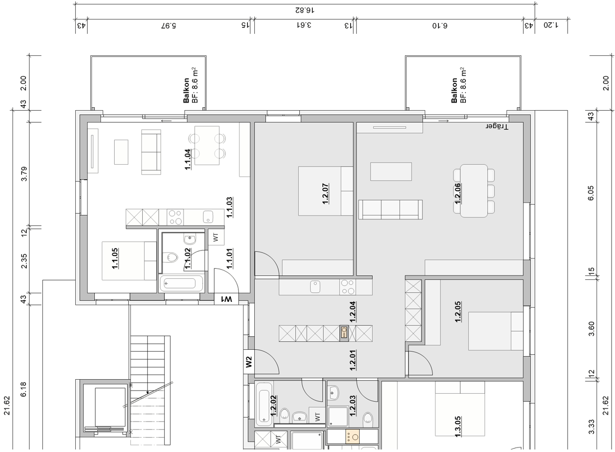 Grundriss 3.5-Zimmer-Wohnung, 99.1 m², Poststrasse 1 Obfelden