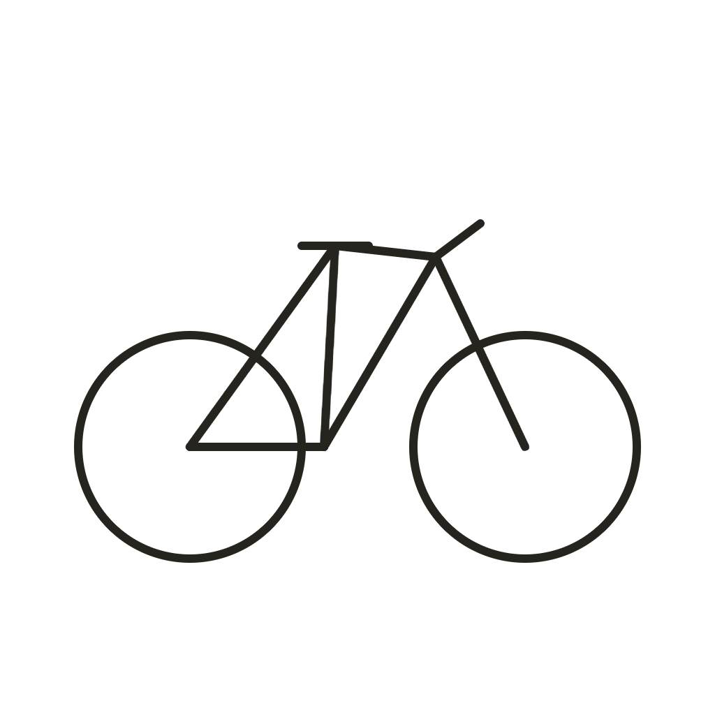 Geometrische Zeichnung zweier verbundener Kreise mit Sattel, Symbol für Velo/Fahrrad.