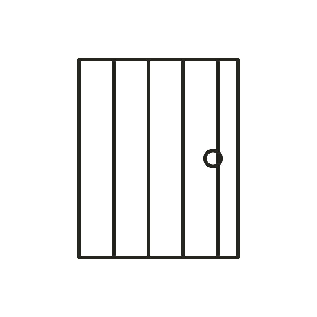 Geometrische Zeichnung eines lamellierten Rechtecks mit Schloss, Symbol für Kellerabteil.