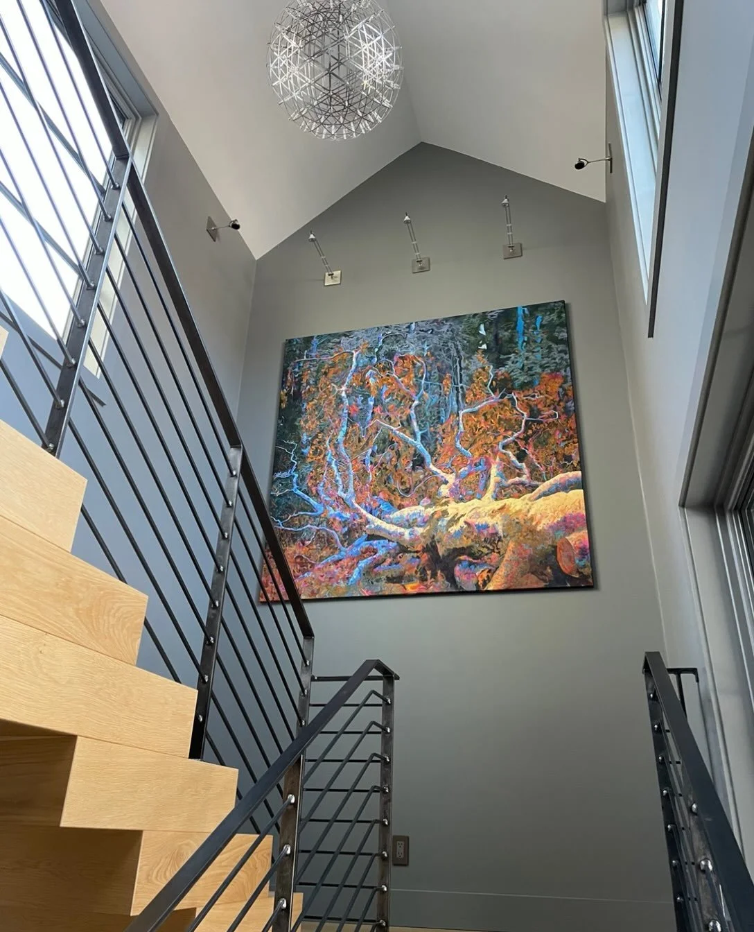 Another shot of our fabulous staircase highlighting the custom tree painting by friend @lfparts.  We are forever grateful for this stunning piece of art.  6&rsquo; x 6&rsquo; and painted from a photo from Spain of a fallen tree.  Bravo Luis!
#artlove