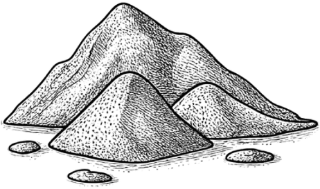 A black and white illustration of a pile of bulk soil