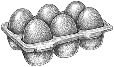 A carton of six eggs.