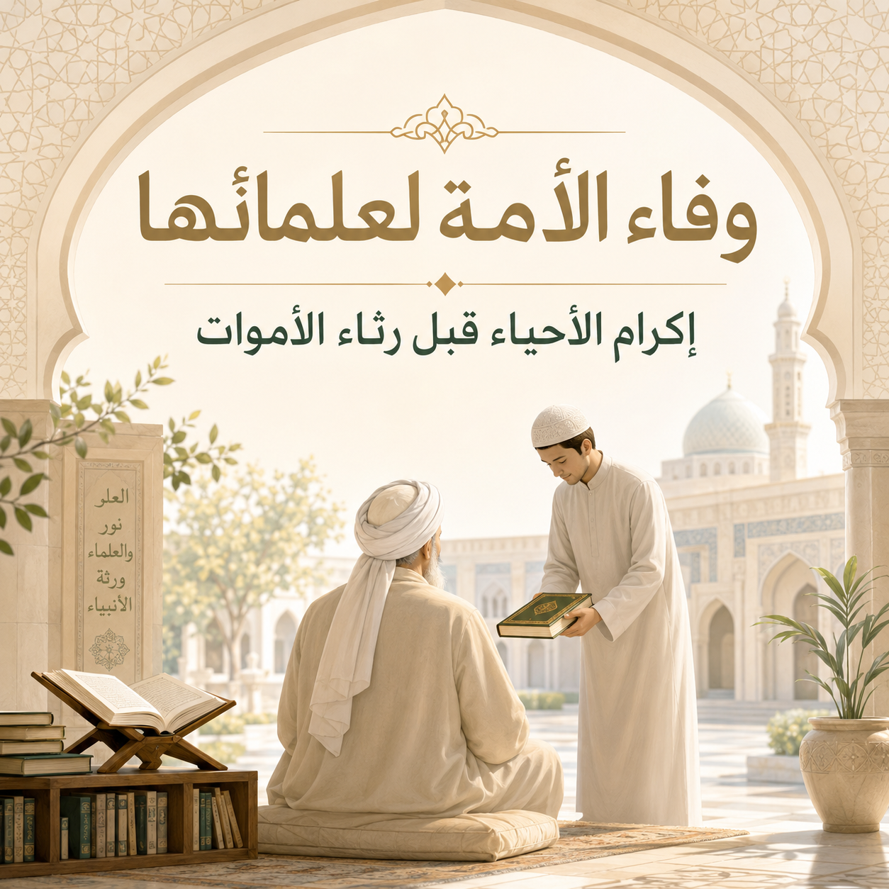 »وَفاءُ الأُمَّةِ لِعُلَمائِها« إكرامُ الأَحياءِ قبلَ رِثاءِ الأَمواتِ: