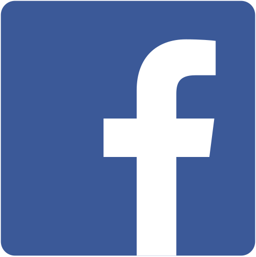Facebook logo with white lowercase 'f' on a blue background.