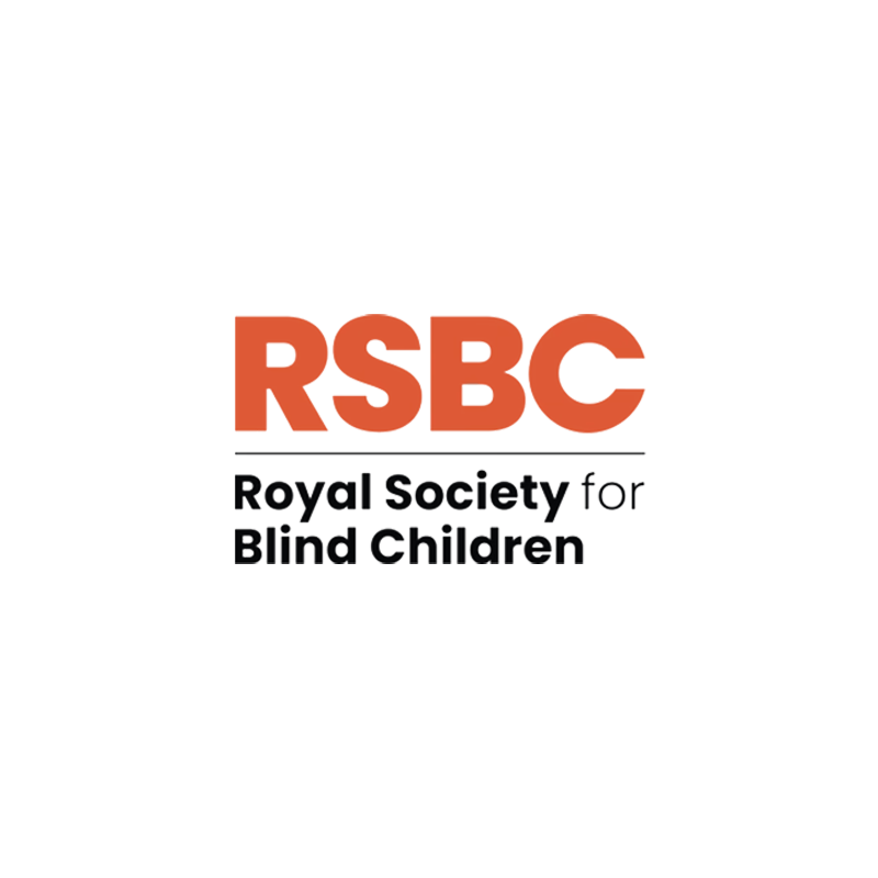 Logo for the Royal Society for Blind Children featuring large orange letters 'RSBC' with 'Royal Society for Blind Children' written underneath