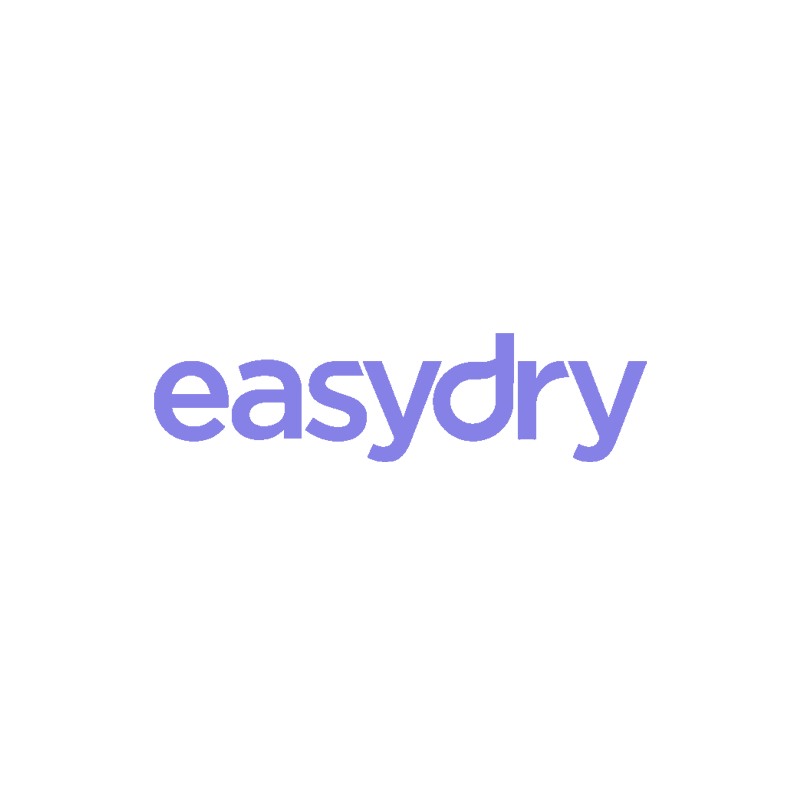 Logo for Easy Dry, written in italicised pastel purple font.