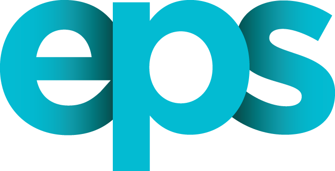 The image displays the lowercase letters 'eps' in a bold, blue font, with a slight gradient shading.