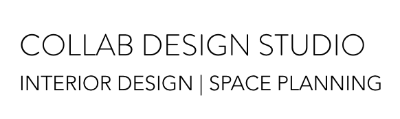 Text-based logo for Collab Design Studio with services in interior design and space planning.