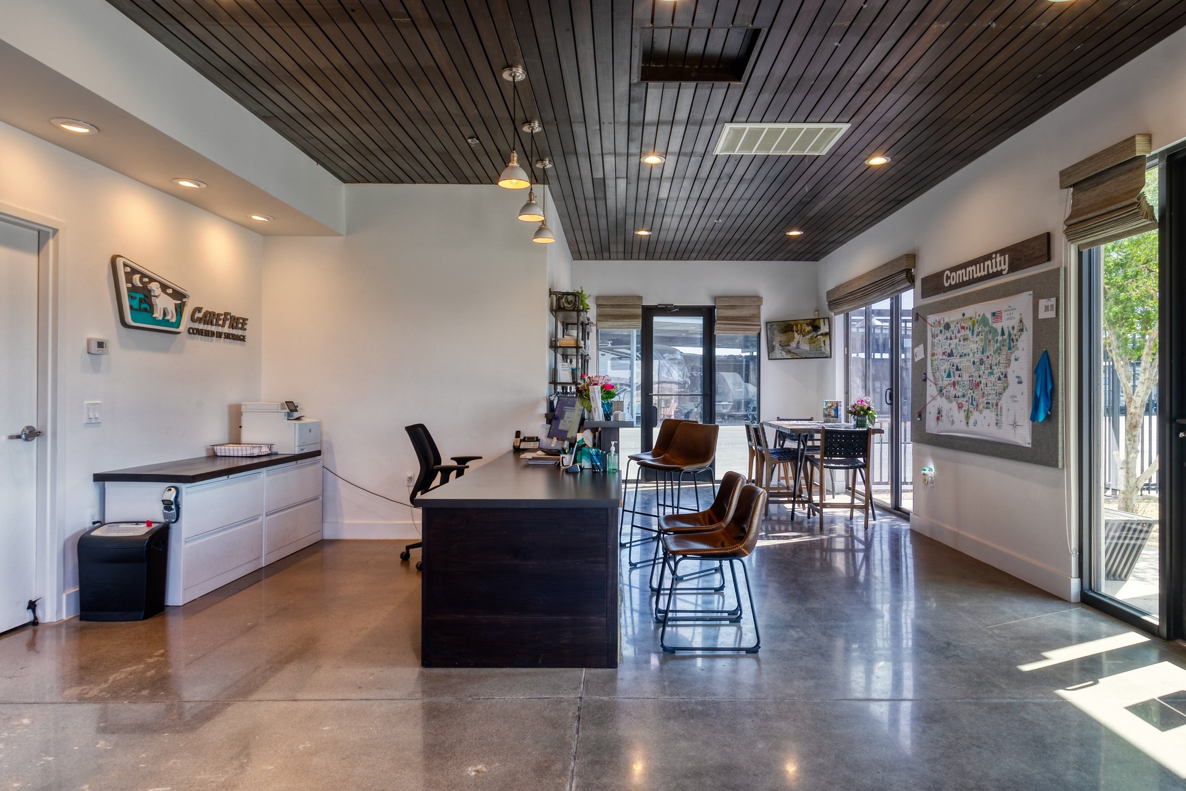 Welcome center lobby and office at Carefree Covered RV Storage in Chandler, AZ