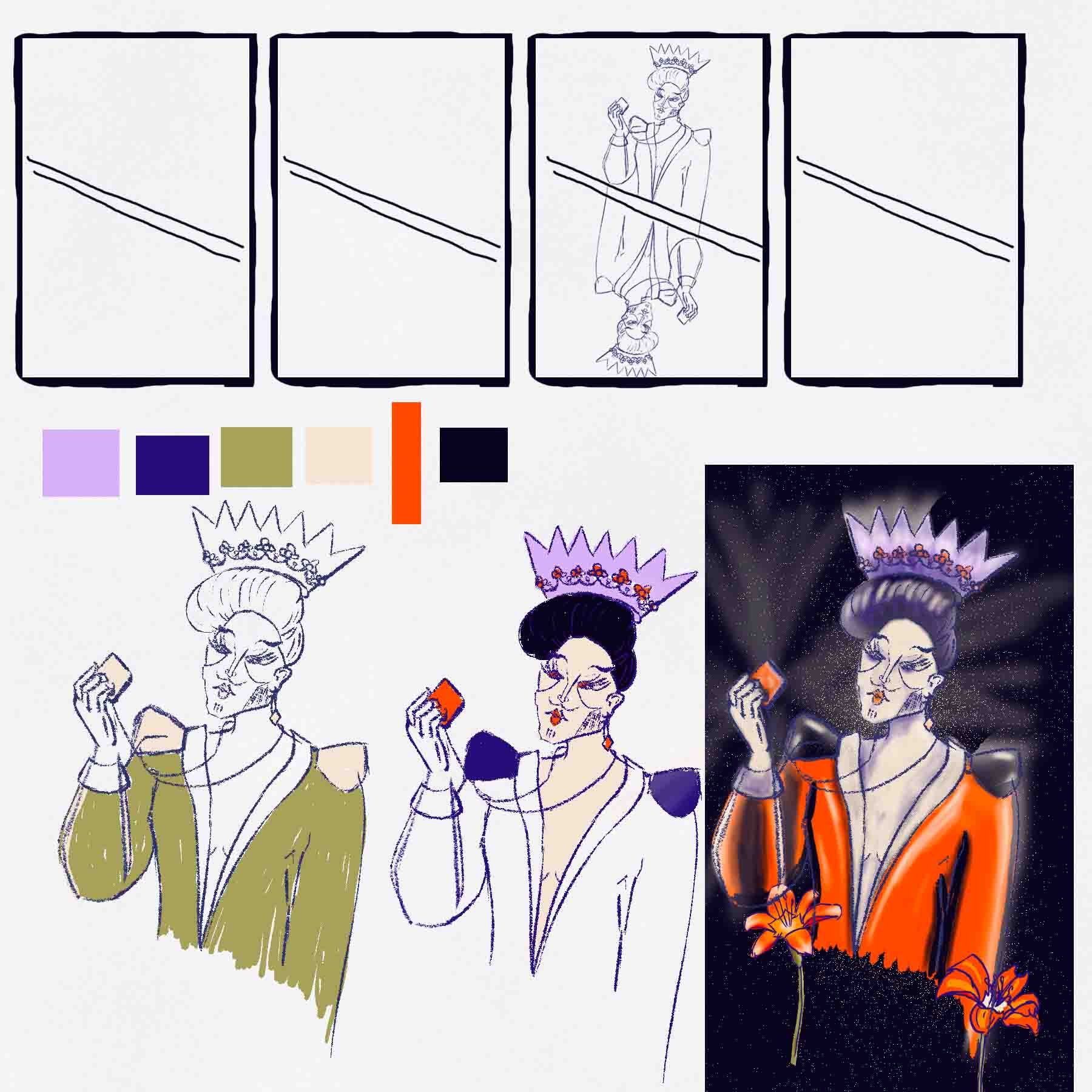 early sketches and colour stories of the king character