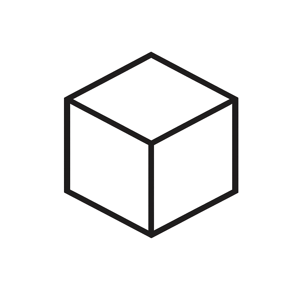 A 3D illustration of an empty black wireframe cube on a blurred pink background.