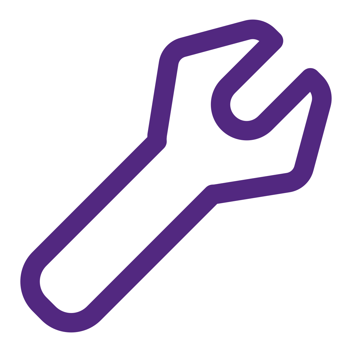 Outline of a purple paperclip on a black background.