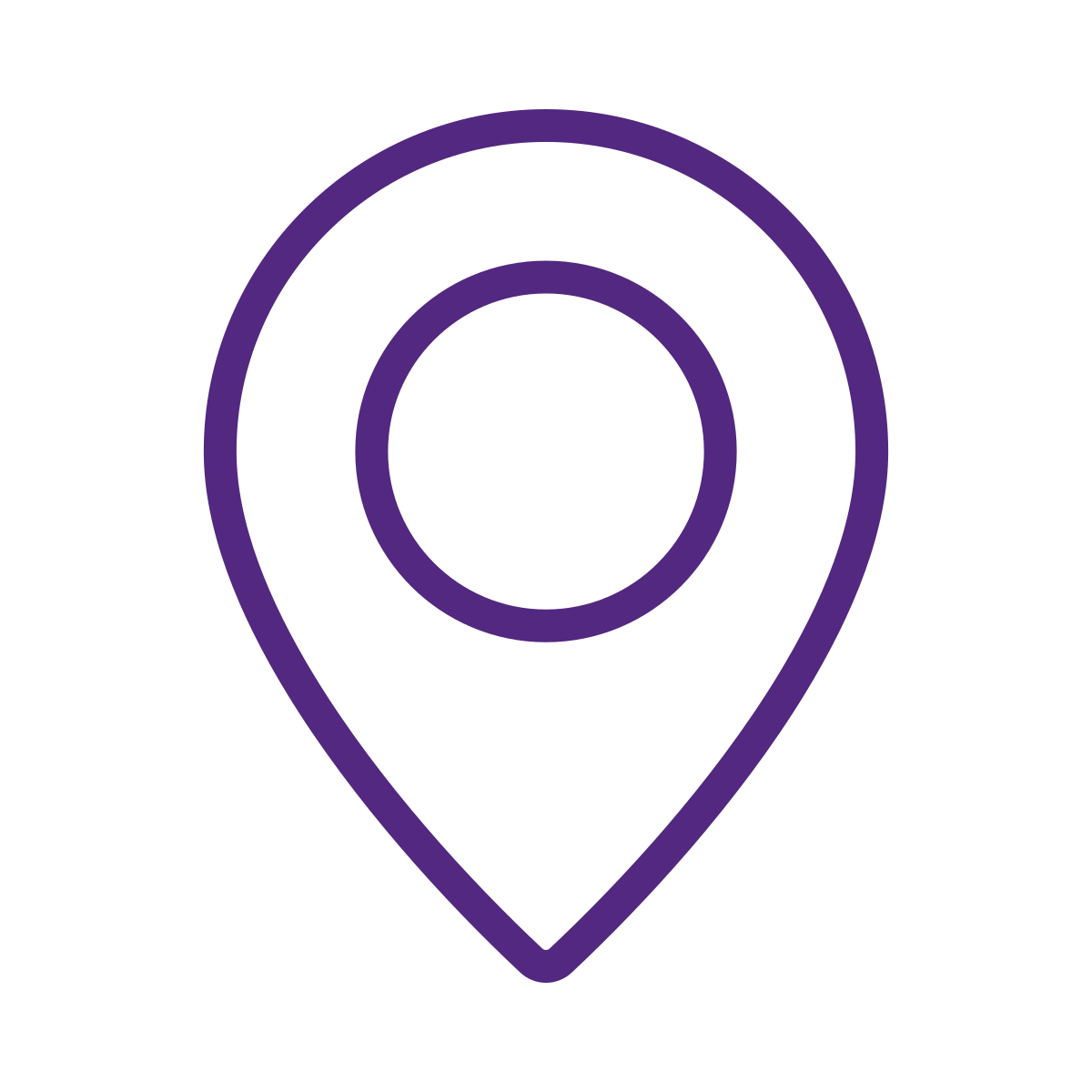 Purple map pin icon on a black background.