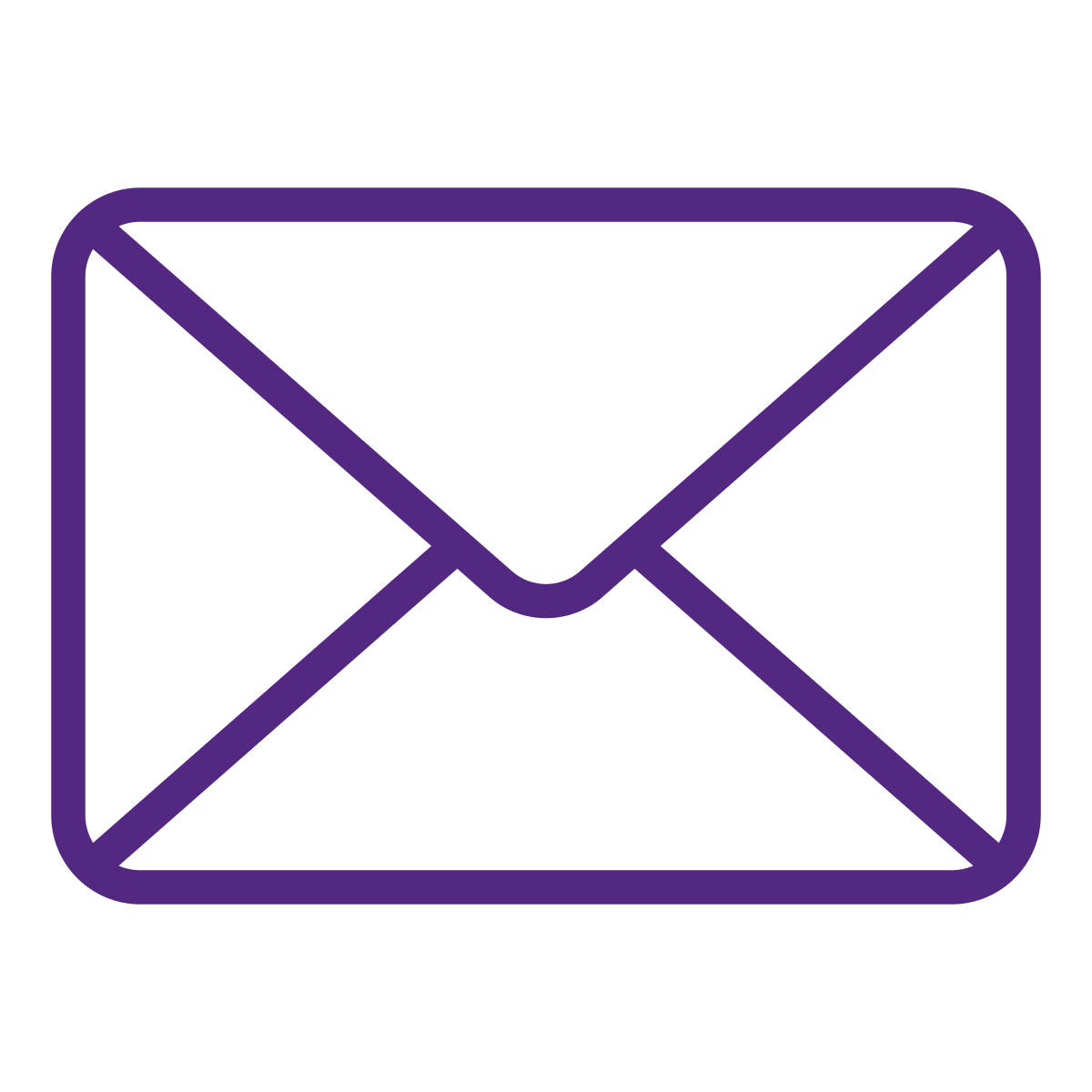 Outline of a purple email envelope icon on a black background.