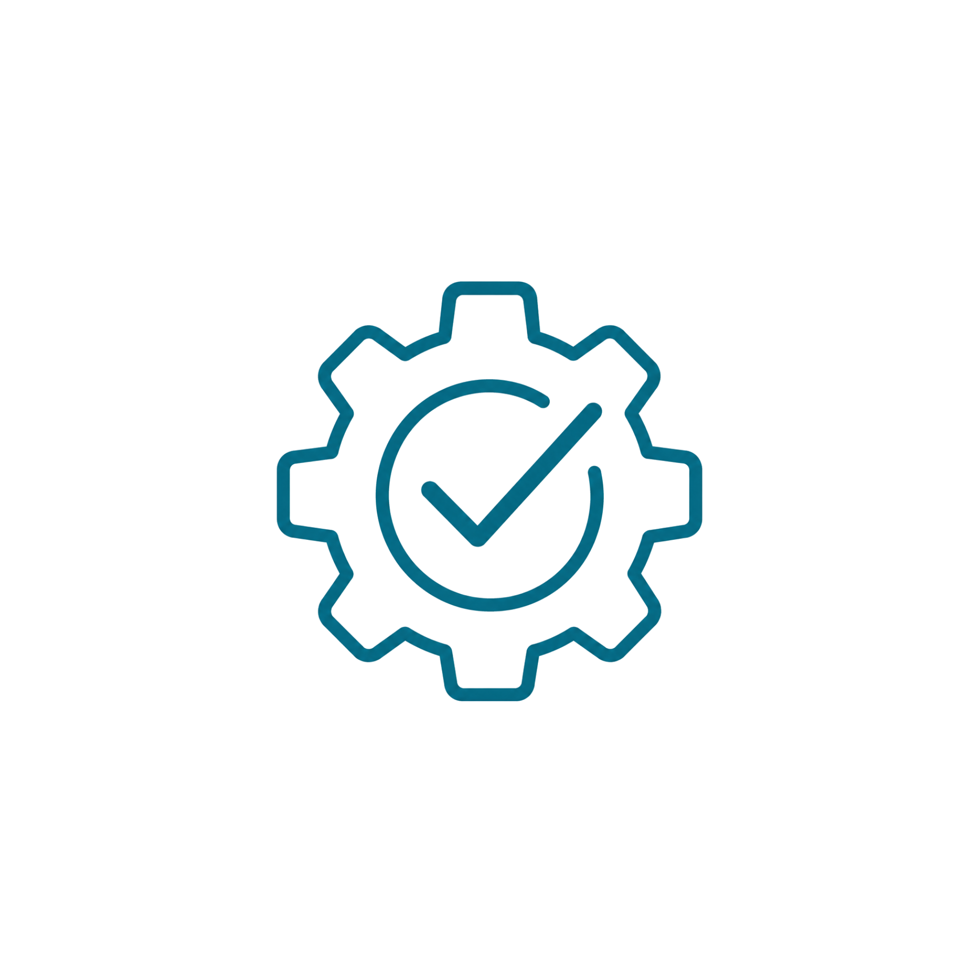 Illustration of a stylized gear with a checkmark inside, representing settings, options, or completion.