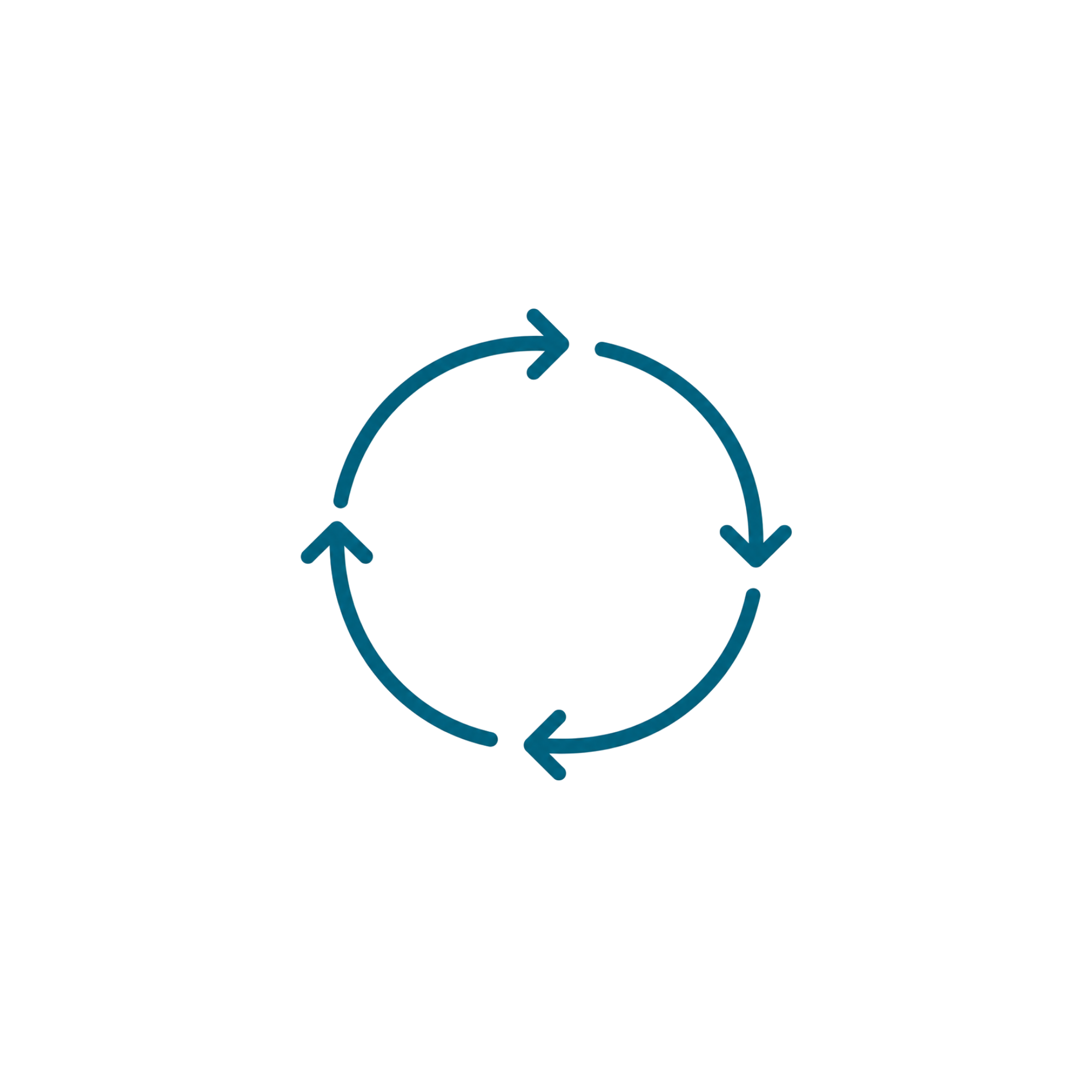 A pie chart illustrating data with three segments and arrows indicating the flow or change between them.