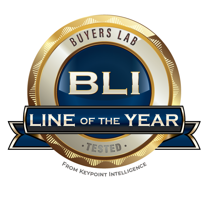 Buyers Lab Line of the Year award badge for reliable Kyocera office printing equipment