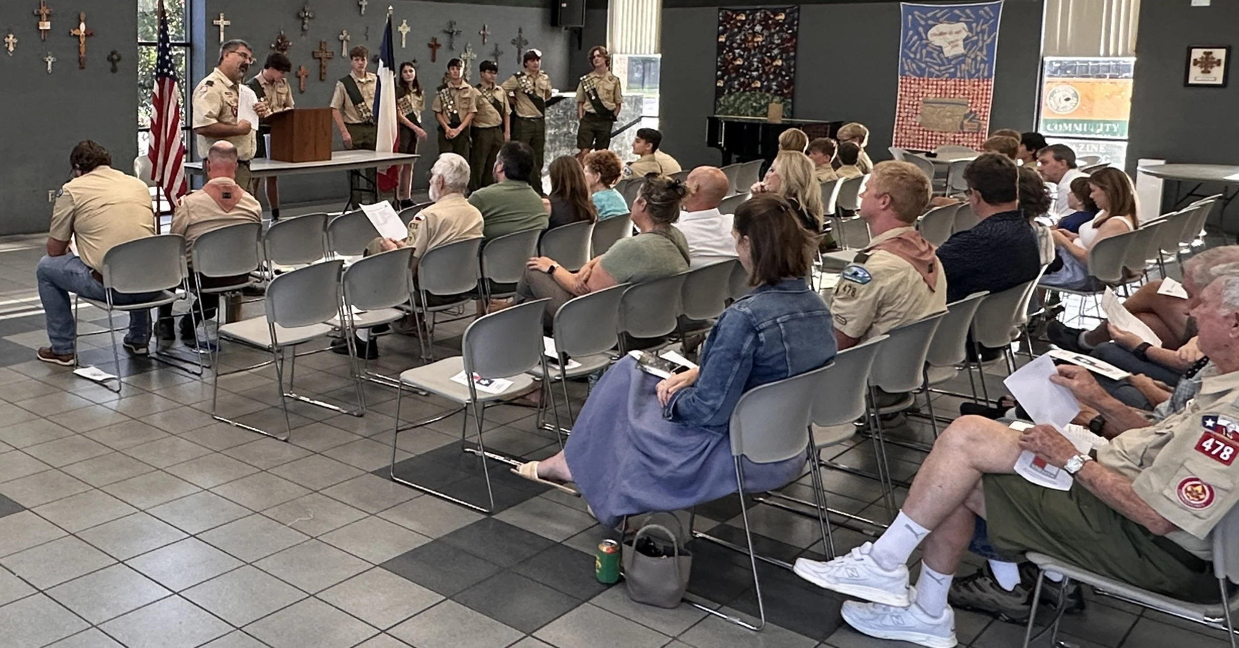 Troop 478 Scouts and leaders at the August 2026 Court of Honor at Spring Branch Presbyterian Church, Houston TX
