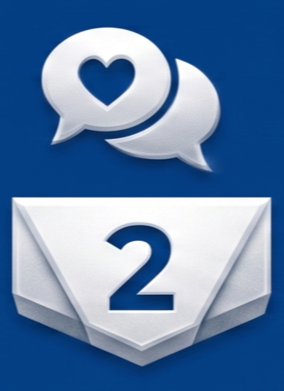 Social media notification icons with heart and message bubbles, and a calendar showing the number 2.