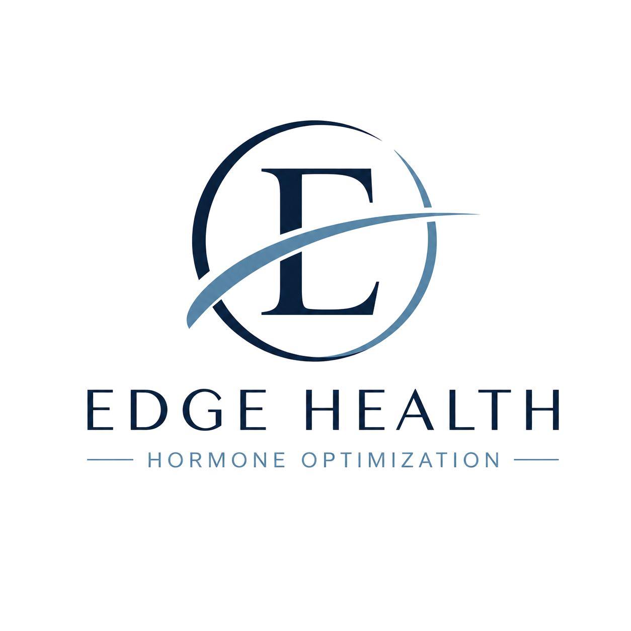Logo for Edge Health, featuring a stylized 'E' and 'H' in blue with red accents, and the tagline 'Hormone Optimization' beneath.