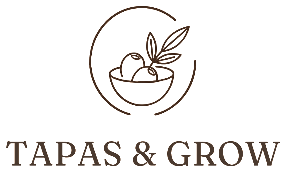 Logo von Tapas & Grow: eine Schale mit Tapas in einem Kreis