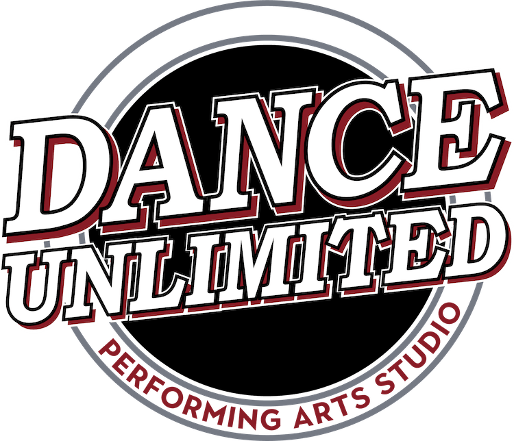 Logo for Dance Unlimited Performing Arts Studio featuring stylized text 'Dance Unlimited' with 'Performing Arts Studio' curved along the bottom of the circle.