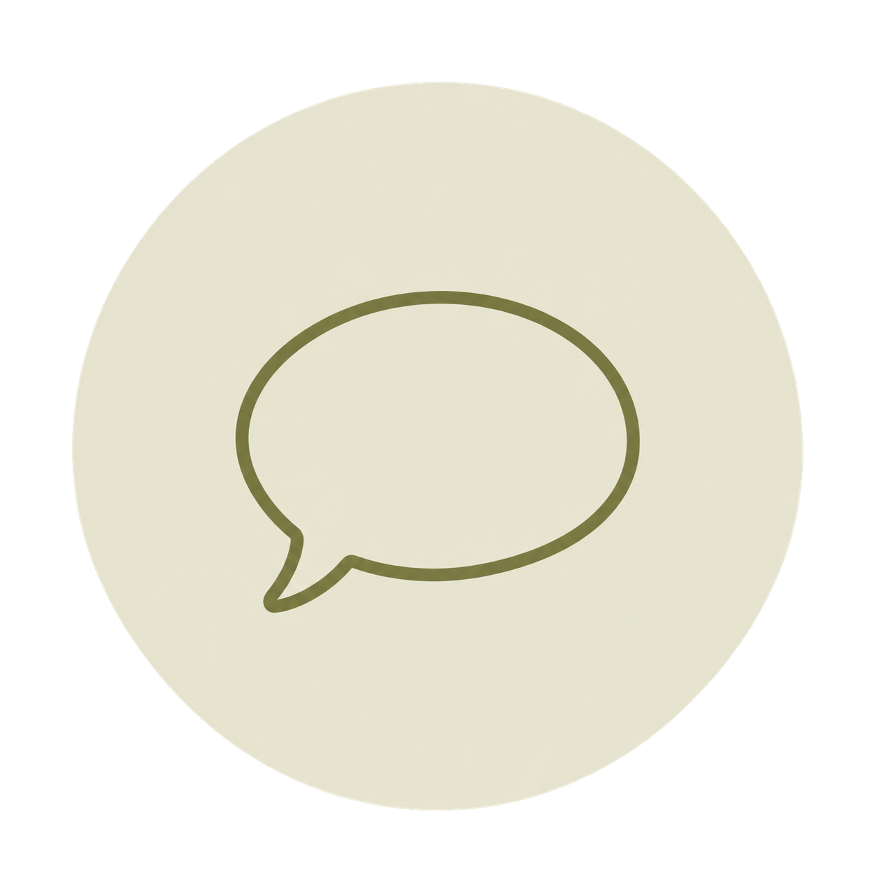 Large beige speech bubble icon with an olive-green outline