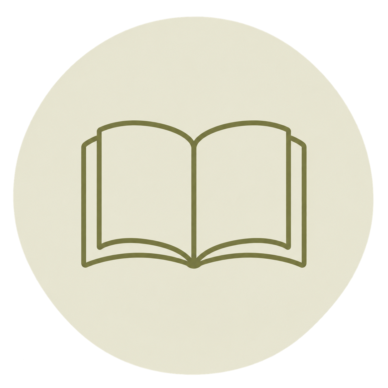 Open book icon on a beige circular background