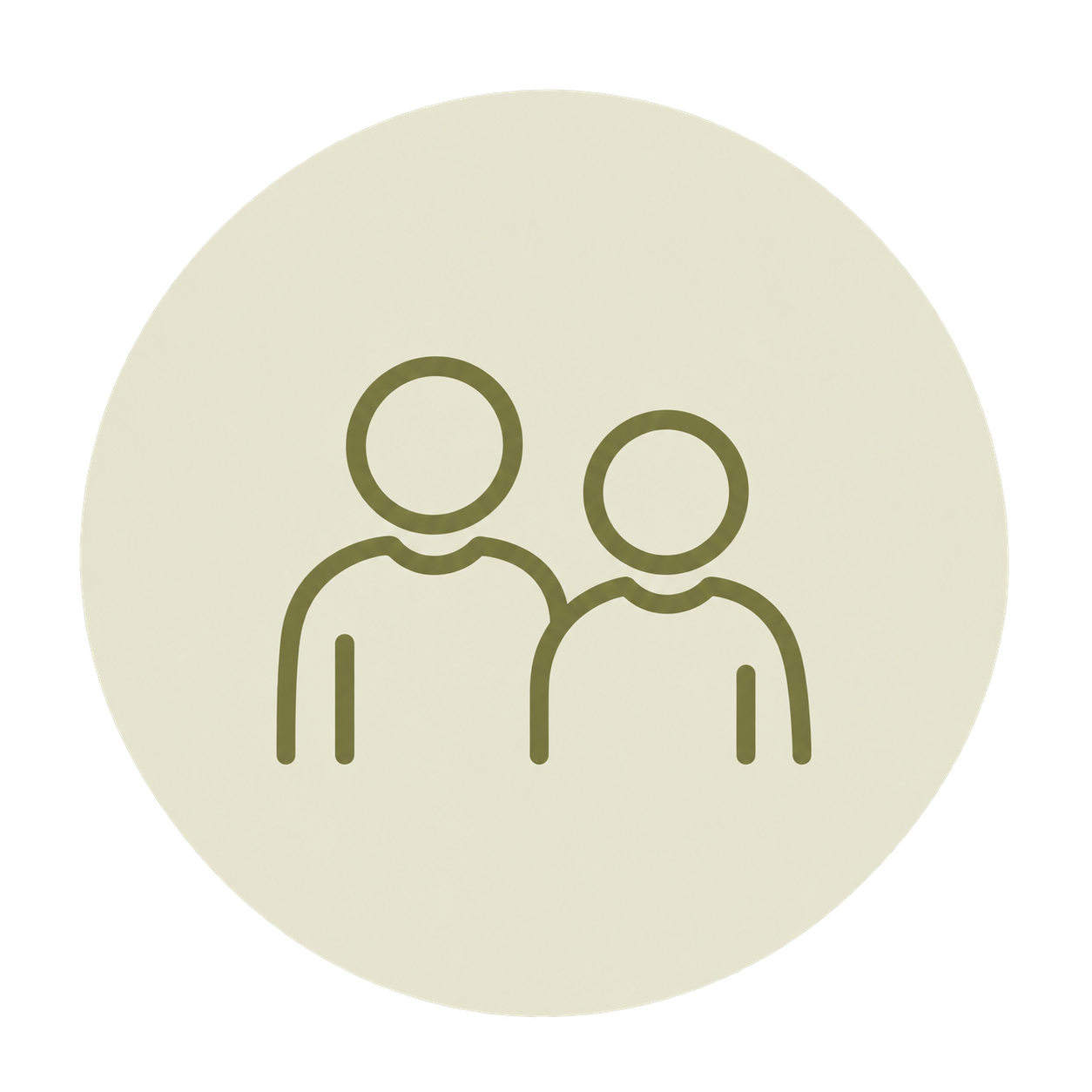 Minimalist icon of two people inside a pale circular background