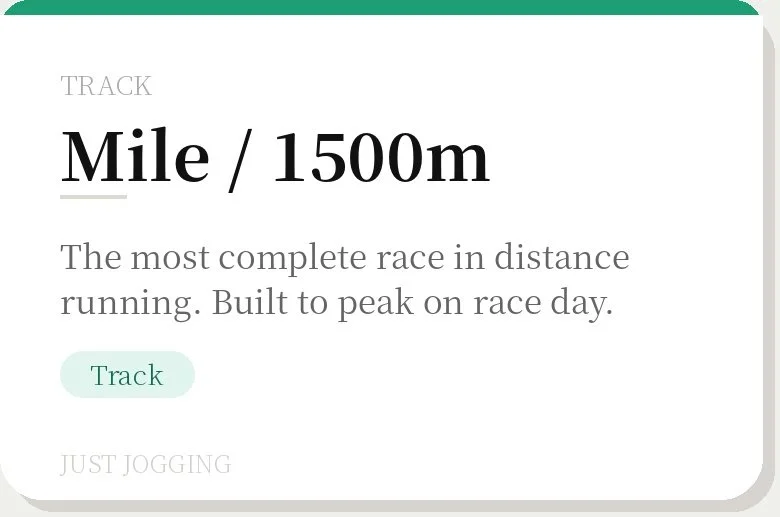 Race track information sign indicating a 1500 meter mile race, built for peak performance on race day.