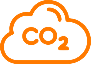 An orange outline of a cloud with 'CO2' inside, representing carbon dioxide.