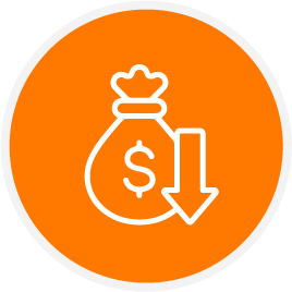 Icon of a money bag with a dollar sign and a downward arrow, indicating financial decline or loss