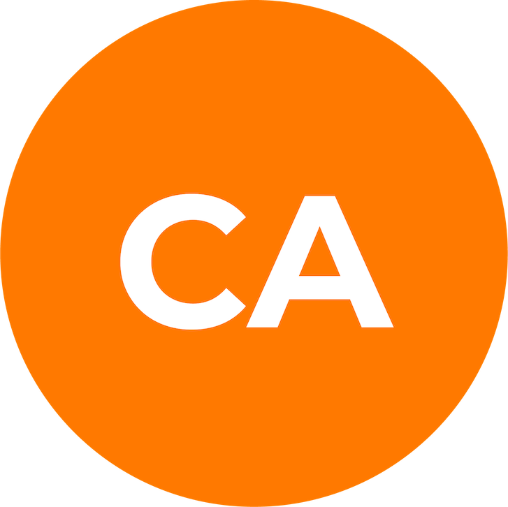 Orange circle with white letters 'CA' in the center.