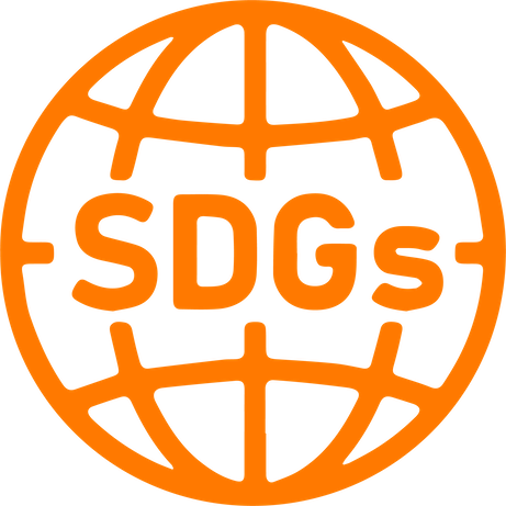 An orange globe with the letters SDGS in the center, representing the Sustainable Development Goals.
