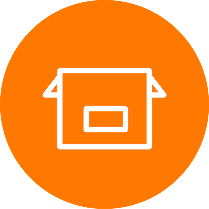 Icon of a improved cookstove inside an orange circle.