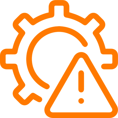 An orange gear icon with a warning triangle with an exclamation mark inside.